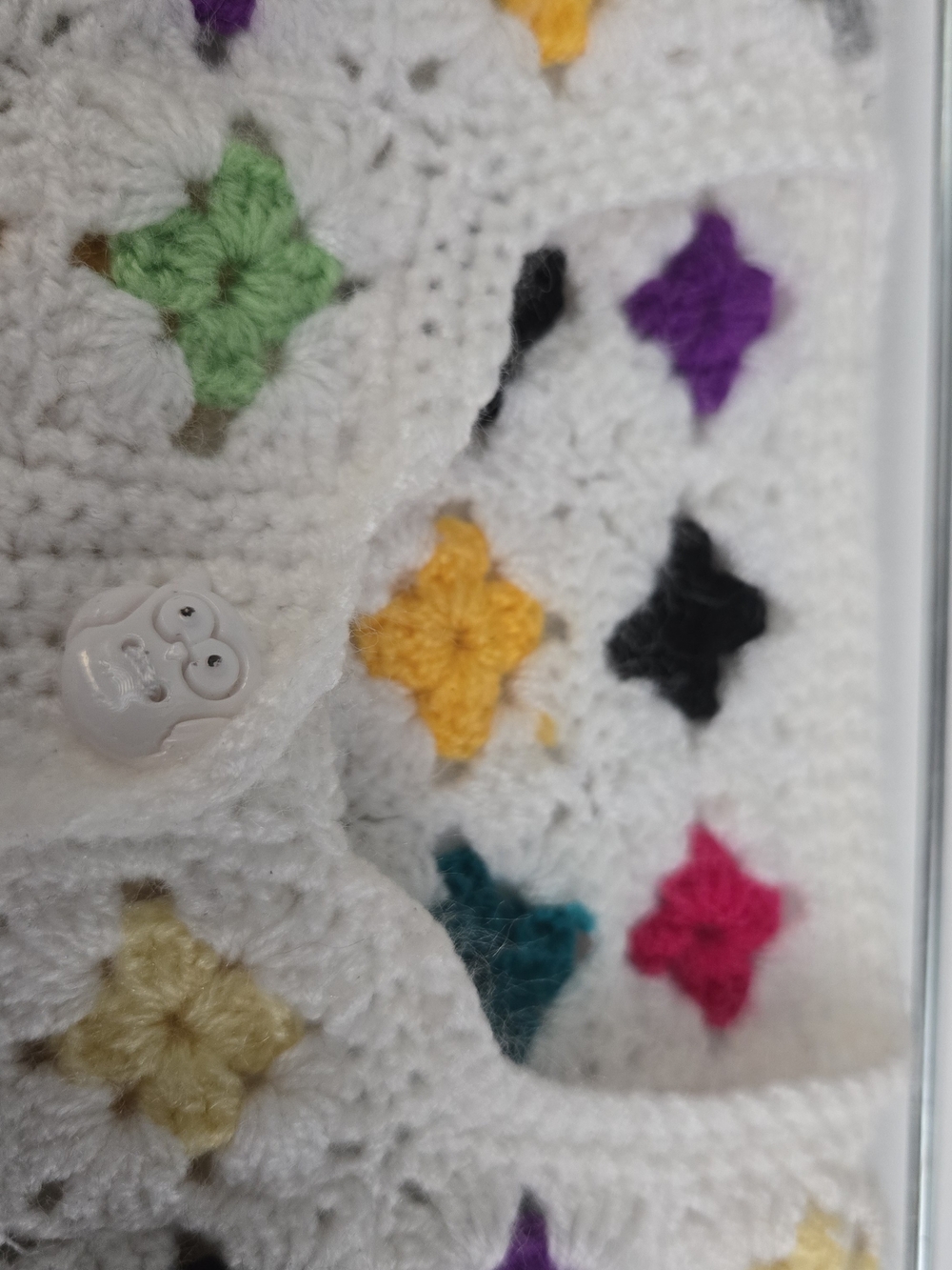 Vintage Handmade Crochet Granny Square Cardigan Kids Girls 4T Owl Buttons Boho - Picture 8 of 10